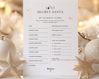 Secret Santa Form Printable, Secret Santa Questionnaire, Christmas Wishlist Survey Gift Exchange, Work Family Yankee Swap, Instant Download