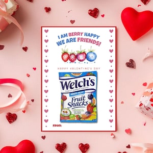 Cartes de Saint-Valentin pour des collations aux fruits, classe pour enfants à imprimer, amitié baies, échange amusant