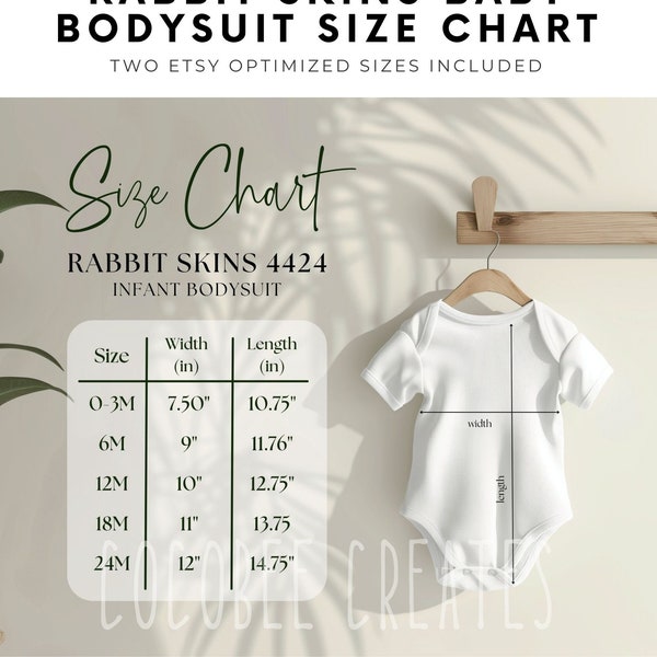 Rabbit Skins 4424 baby bodysuit size chart, Infant Onesie Size Chart, RS 4424 Sizing Chart, Rabbit Skins Sizechart, Infant Mockups