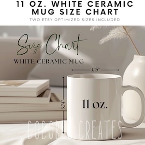 Mug Size Chart, Coffee Mug Mockup, Printify Mug Mockup, Mug Size Mockup, Boho Mockup, 2 Versions Included, Mug Measurements