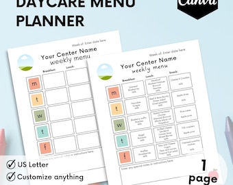 Preschool Menu, Breakfast Menu, Canva Template, Instant Download, Weekly Menu For Daycare, Daycare Template, Home School Menu