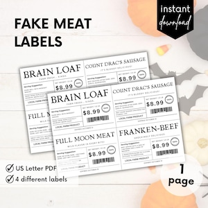 Printable Fake Meat Labels Halloween Prank Food Labels Road Kill Butcher Labels Printable Meat Labels Funny Food Labels