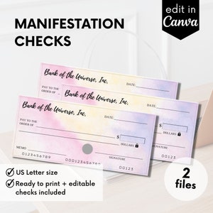 Law Of Attraction, Instant Download, Manifestation Journal, Printable Cheque, Manifestation Check, Law Of Abundance Checks