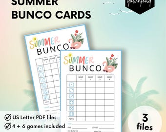 Summer Bunco Printable Score Cards, Tally Sheets, Game Night Essentials, Fun Summer Party Ideas