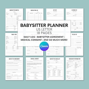 Babysitter Planner, Babysitter Info, Childcare Planner, Editable Nanny Binder, Emergency Information, Instant Download