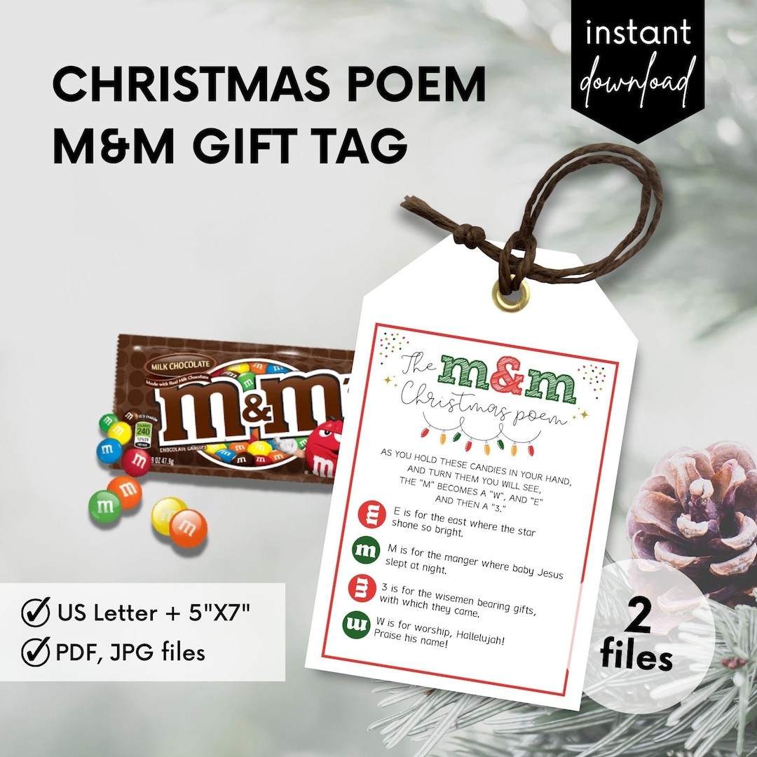 M&M Christmas Poem Gift Tag, Nativity Legend, Christmas Printable Tag