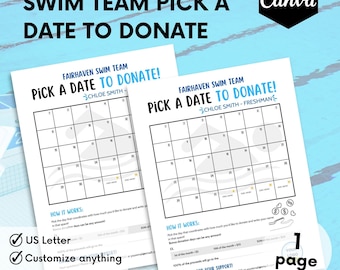 Pick A Date To Donate Printable, Pay The Date, Editable Swim Team Pick A Date, Swim Team Fundraiser, Sport Calendar Fundraiser