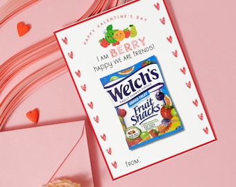 Fruit Snack Valentine Printable Kids Classroom Exchange Non-Candy Valentine Berry Happy We Are Friends Kids Valentine Cards