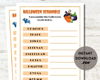 Word Scramble, Printable Halloween Party Game, Fun Halloween Party Games, Gender Neutral, Anagram, Instant Download, Digital Download