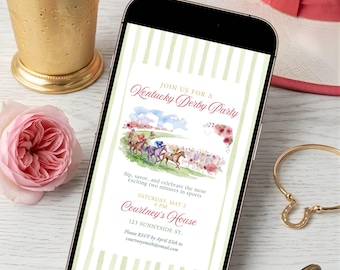 Derby Party Invitation Mobile, Editable Digital Template, Horse Racing Invite, Run for the Roses, Derby Day