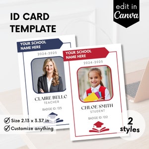 Modèle de carte d'identité d'enseignant, Carte d'identité d'enfant personnalisée, Modèle de badge d'identification, Modèle canva, Modèle canva de carte d'identité enfant modifiable