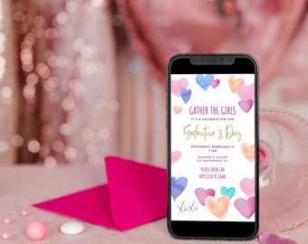 Digital Galentines Day Invites, Galentine's Party Invitation, Electronic Phone Invitation, Editable Template, Galentines Day