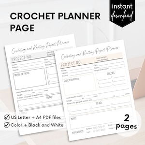 Crochet Planner, Printable Pdf Form, Organize Yarn Patterns Projects, Crochet Journal Pdf, Crochet Project Page, Printable Planner