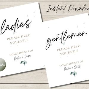 Ladies Bathroom Sign Template, Gentlemen Bathroom Sign Template, Wedding Bathroom Basket Sign, Modern, Minimalist, Instant Download