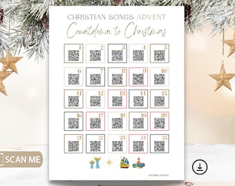 Christian Advent Calendar Song Playlist, Christian Christmas Countdown Calendar, DIY Advent, Spotify Code, Advent Activity Printable