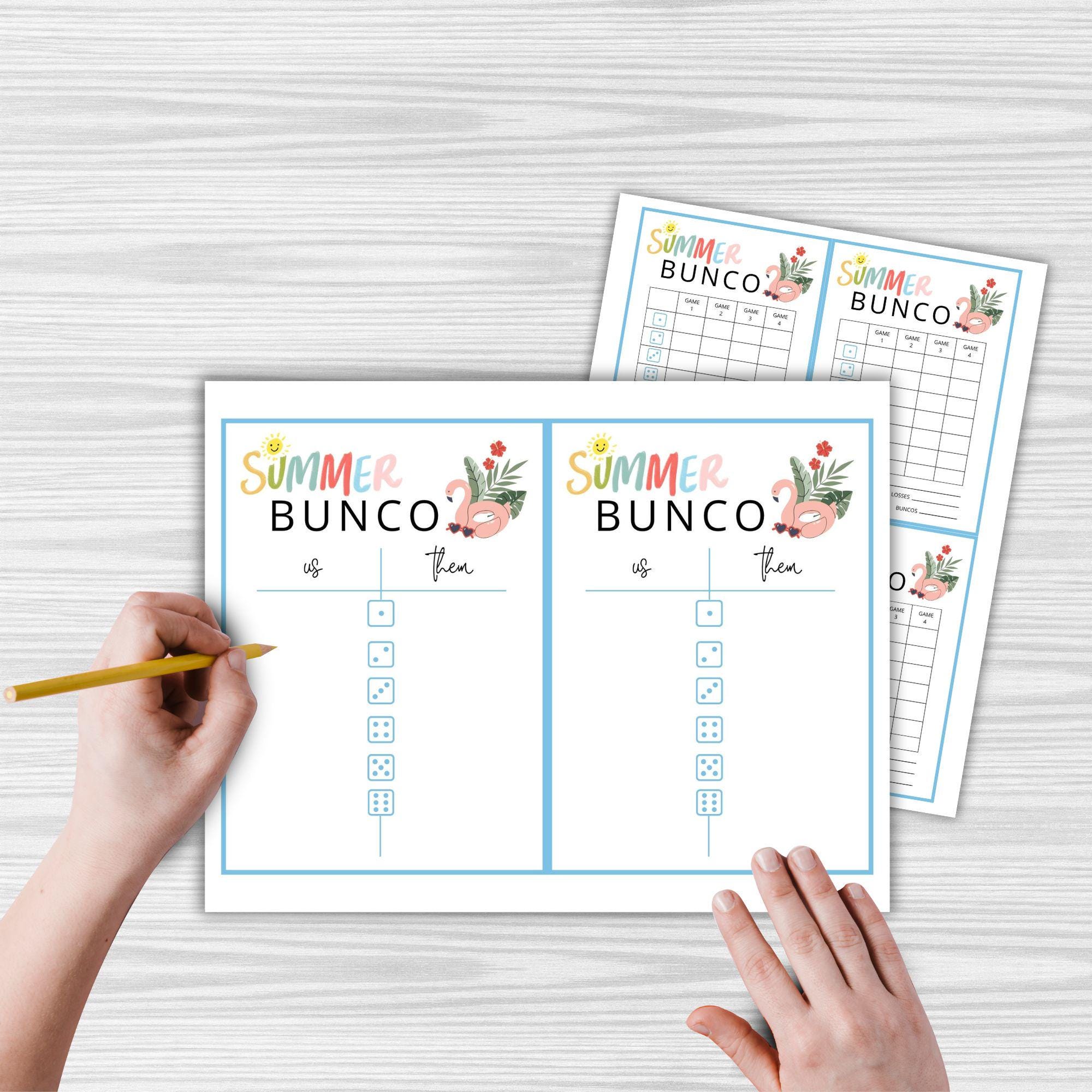 Summer Bunco Printable Score Cards, Tally Sheets, Game Night Essentials ...