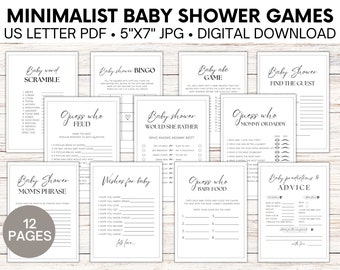 Minimalist Baby Shower, Modern Baby Shower Games Bundle, Minimalist Package Games For Baby, Printable Baby Shower, Boho Baby Shower Games