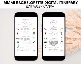 Bachelorette Weekend Itinerary, Hen Party, Bachelorette Party, Edit On Canva, Bachelorette Invite, South Beach Girls Weekend Schedule