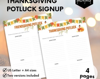 Thanksgiving Potluck Sign Up Sheet, Holiday Potluck Party, Potluck Template, Print From Home, Potluck Sign Up Form, Friendsgiving Potluck