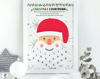 Afdrukbare adventskalender, kinderactiviteit, Santa's baard adventskalender, adventskalender voor kinderen, Santa baard aftelkalender