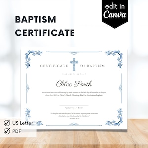 Certificado de Bautizo, Certificado Elegante, Certificado de Bautismo, Certificado de Bautismo Imprimible, Certificado Editable