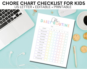 Chore Chart For Kids Chore Chart, Morning Routine For Kids, Daily Task List, Morning/Evening Checklist, Instant Download