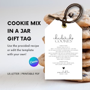 Benutzerdefinierte Keksdose, Keksmischung in einem Glas Geschenkanhänger-Vorlage, Keks-Rezept-Tag, Anweisungen, Anweisungen, Zutaten, Cookie druckbare Anhänger