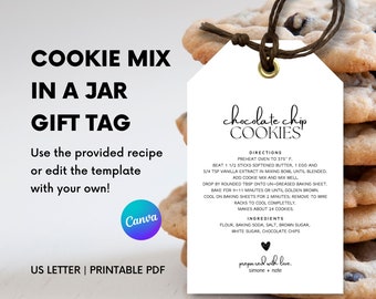Custom Cookie Jar, Cookie Mix in a Jar Gift Tag Template, Cookie Recipe Tag, Instructions Directions Ingredients, Cookie Printable Tag