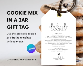 Custom Cookie Jar, Cookie Mix in a Jar Gift Tag Template, Cookie Recipe Tag, Instructions Directions Ingredients, Cookie Printable Tag