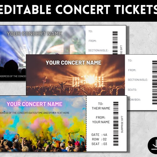 Printable Concert Ticket Template EDITABLE Surprise Concert - Etsy