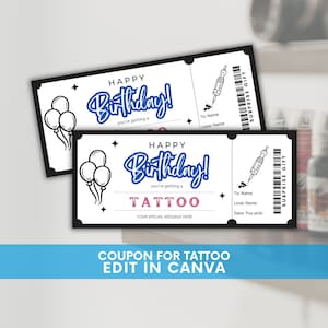 Afdrukbare tattoo-cadeaubon, Get Inked-cadeaubon, tattoo-cadeaubon, tattoo-ticketsjabloon, tattoo-voucher, tattoo-pas