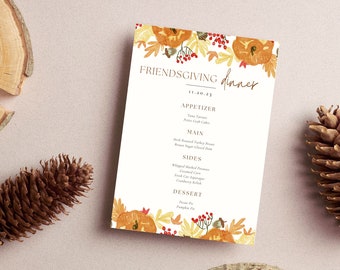 Friendsgiving Menu Printable, Thanksgiving Menu Template, Editable Thanksgiving Table Menu Card, Friendsgiving Feast