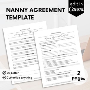 Nanny Agreement, Babysitter Contract, Nanny Babysitter Form, Digital Download, Babysitter Agreement, Editable Template Canva