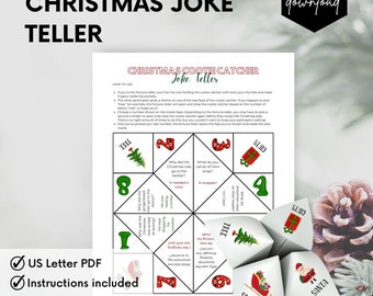 Christmas Joke Teller, Cootie Catcher, Printable Paper Craft, Digital Download, Christmas Fortune Teller, Christmas Trivia, Christmas Jokes