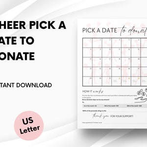 Cheer Pick a Date to Donate, Instant Download, Pay The Date Digital Download, Calendar Fundraiser, Cheer Fundraiser