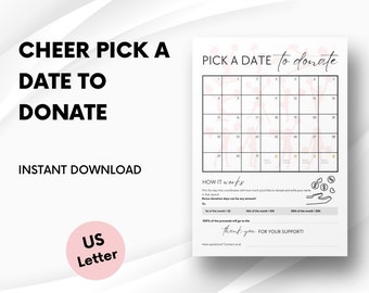 Cheer Pick a Date to Donate, Instant Download, Pay The Date Digital Download, Calendar Fundraiser, Cheer Fundraiser