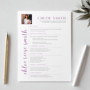 Sorority Resume Template With Photo, Rush Resume Template, Social Resume, Sorority Cover Letter, Instant Download