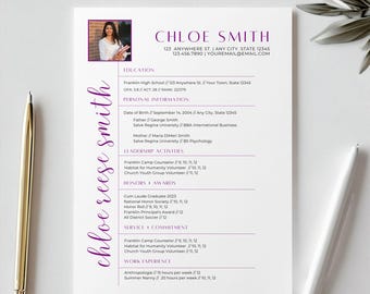 Sorority Resume Template With Photo, Rush Resume Template, Social Resume, Sorority Cover Letter, Instant Download