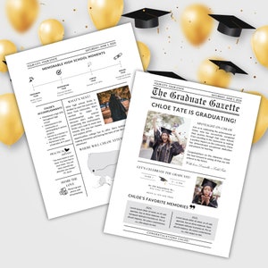 Editable Graduation Newspaper Template, Newspaper Graduation, Grad Party Invitations, Grad Party Invites, Canva Custom Newspaper