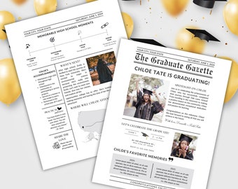 Editable Graduation Newspaper Template, Newspaper Graduation, Grad Party Invitations, Grad Party Invites, Canva Custom Newspaper