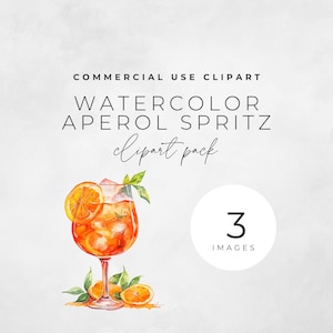 Clipart aquarelle Aperol Spritz, à l'ancienne, boissons au bar, illustration de boisson Aperol Spritz, clipart boisson cocktail