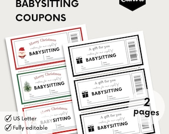 Babysitter Coupon, Babysitter Gutschein, Babysitter Geschenkgutschein, bearbeitbares Geschenk Ticket, Weihnachts Coupon Buch Geschenkgutschein, Last Minute Geschenk