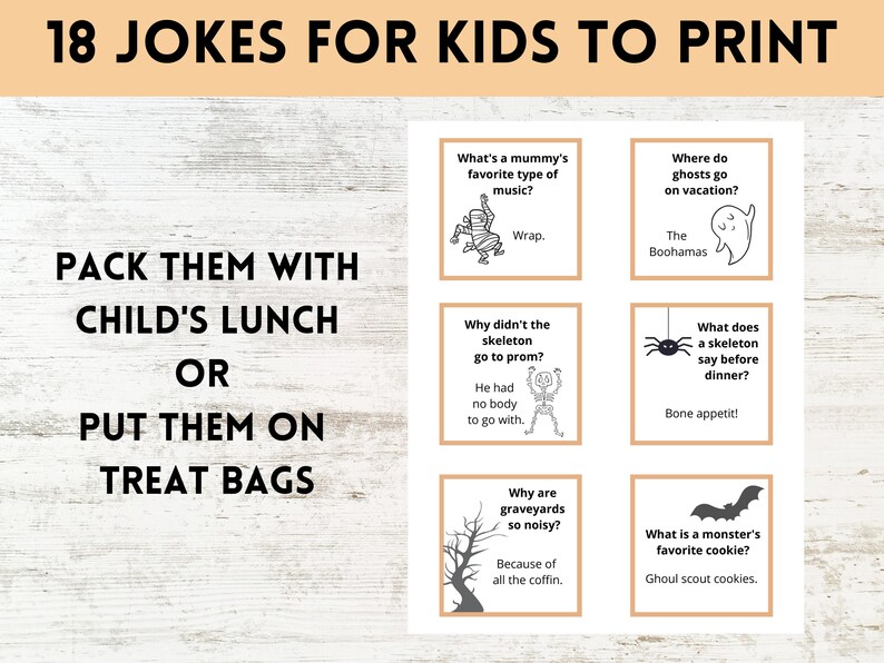 Halloween Lunch Box Jokes, Printable Lunch Box Notes, Kids Joke Cards ...