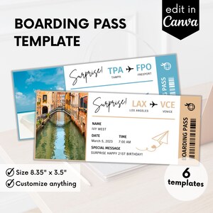 Boarding Pass, Printable Airplane Ticket, Editable Boarding Ticket Template, Printable Airline Ticket, Surprise Vacation