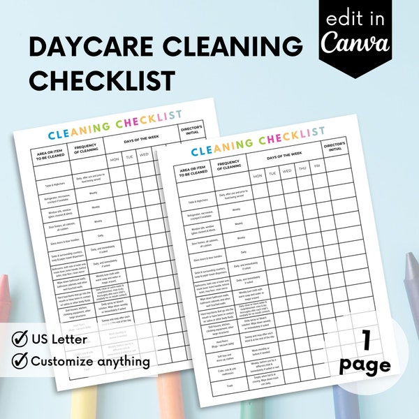 Daycare Cleaning Checklist, Home Daycare, Keep A Nice & Tidy Child Care Center, Daycare Cleaning Schedule, Daycare Forms