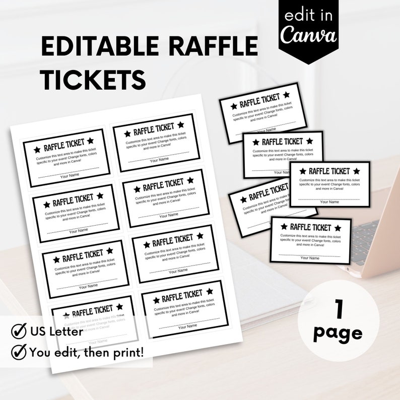 Multiple Raffle Tickets Instant Download, Printable Raffle Ticket, Custom, Diy Ticket, Enter to ...