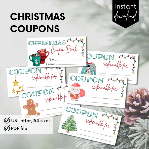 Coupons de Noël, livre de coupons pour enfants, cadeau pour les enfants, bas de Noël, cadeau grand-parent, livre de coupons de Noël, activité de Noël imprimable