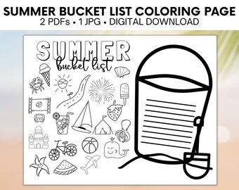 Summer Bucket List, Instant Download, Kids Activities, Summer At A Glance, Summer Print, Summer To Do List, Bucket List Printable