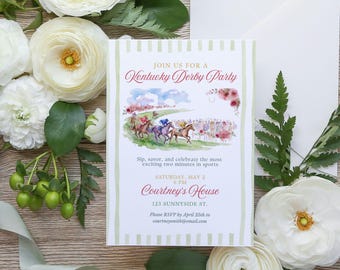 Derby Party Invitation, Editable Digital Template, Horse Racing Invite, Run for the Roses, Derby Day