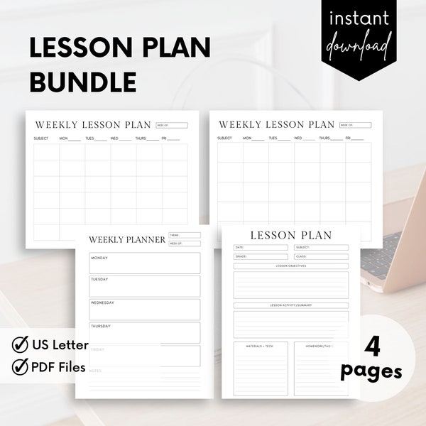 Lesson Plan Template, Simple Lesson Plan Book, Weekly Lesson Plan Printable, Lesson Planner Printable, Lesson Plan Book, Black & White